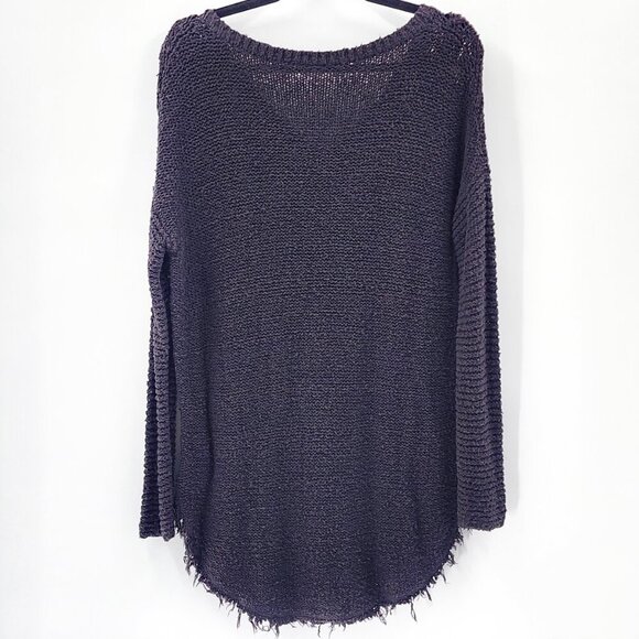 FREE PEOPLE Cross My Heart Cable Knit V-Neck Raw Hem Pullover Sweater - Picture 3 of 4